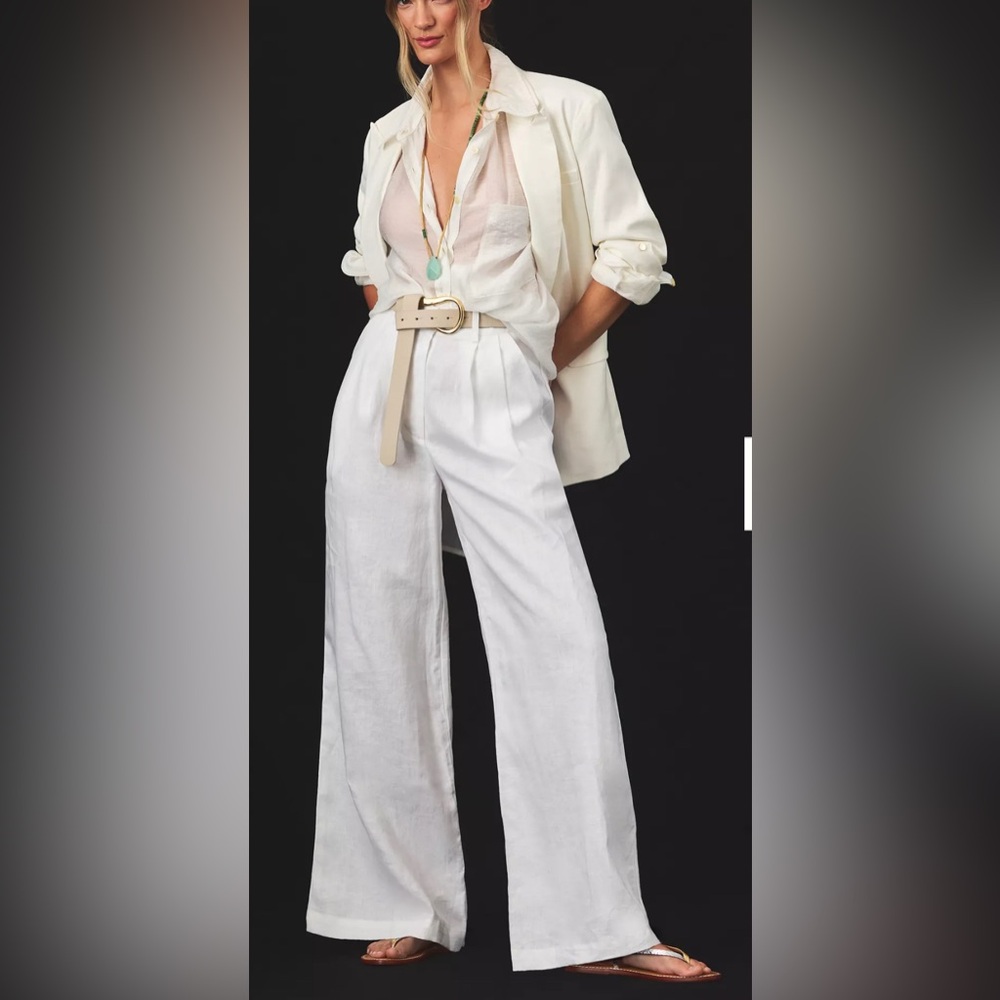 Faithfull the Brand Linen Circa Wide Leg Pant in Eggshell Size XS New
